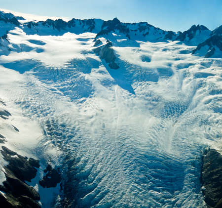 Upper level of Fox Glacier in New Zealand on a sunny morningの写真素材