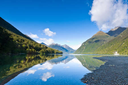 Lake Gunn south island of New Zealand on a sunny dayの写真素材