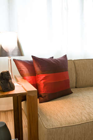 Beautiful bright seating area of a residential living roomの写真素材