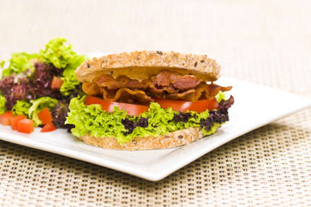 Close-up shoot of a Sandwich with rich Salad in simple settingの写真素材