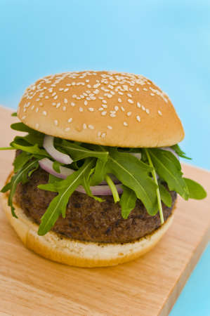 Hamburger with fresh onion and saladの写真素材