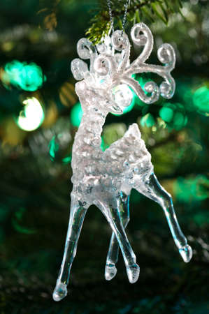 Decorative Chrystal moose shape ornament in a Christmas tree の写真素材