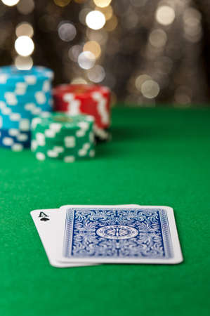 One ace and one face down card on a casino tableのeditorial素材