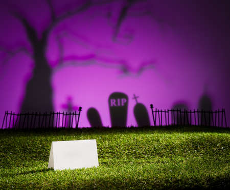 Halloween landscape with tree graveyard and name cardの写真素材