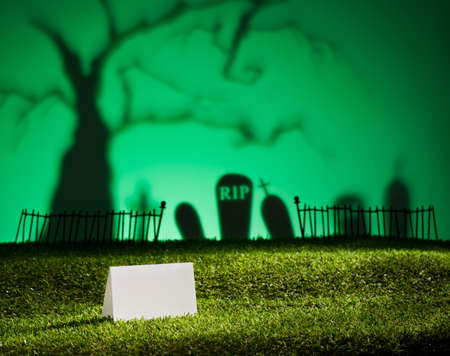 Halloween landscape with tree graveyard and name cardの写真素材