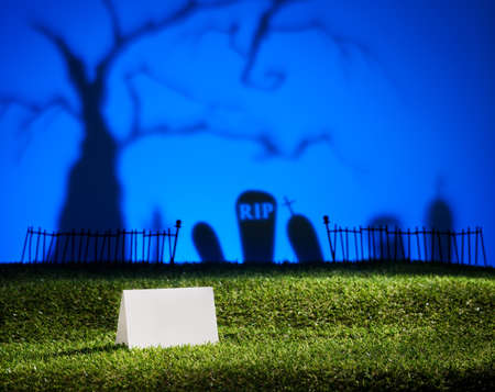 Halloween landscape with tree graveyard and name cardの写真素材