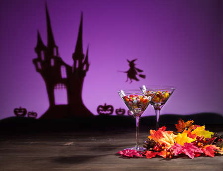 Halloween haunted house a witch and sweetsの写真素材