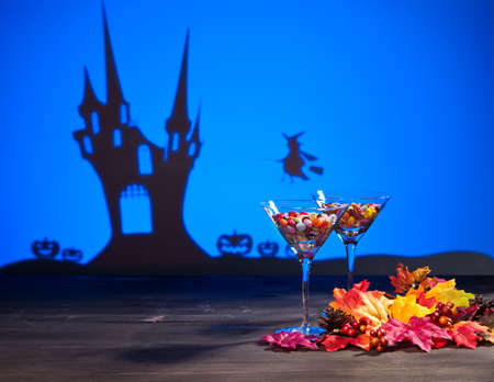Halloween haunted house a witch and candy sweets の写真素材