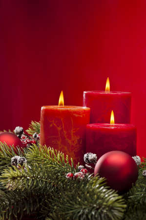 Advent wreath with burning candles for the pre Christmas timeの写真素材