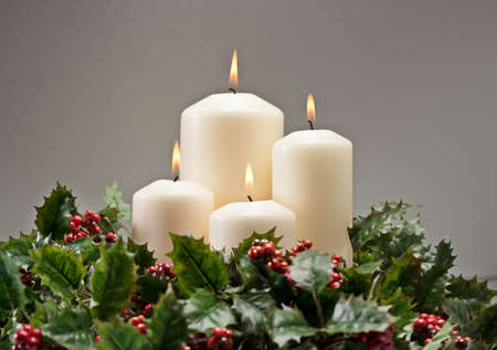 Advent wreath with burning candles for the pre Christmas timeの写真素材