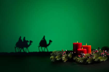 Three wise men on the way to Jesus in Bethlehemの写真素材