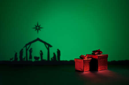 Birth Jesus silhouette of the crib in Bethlehemの写真素材