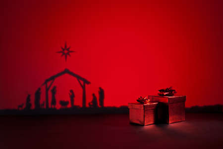 Birth Jesus silhouette of the crib in Bethlehemの写真素材