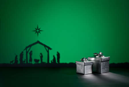 Birth Jesus silhouette of the crib in Bethlehemの写真素材