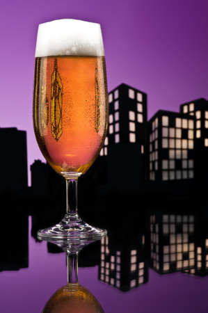 Metropolis lager beer  in color skyline settingの写真素材