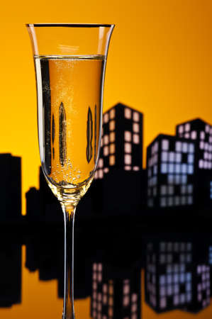Metropolis Champagne cocktail in city skyline settingの写真素材