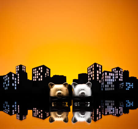 Metropolis City gay piggy bank civil union a close upの写真素材