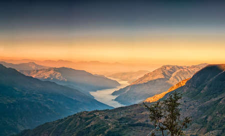 View from kalinchok Photeng towards the Kathmandu valley, Nepalの写真素材
