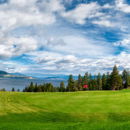 Golf Tee at Kelowna Lakeshore Road Okanagan Valley BC Canadaの写真素材