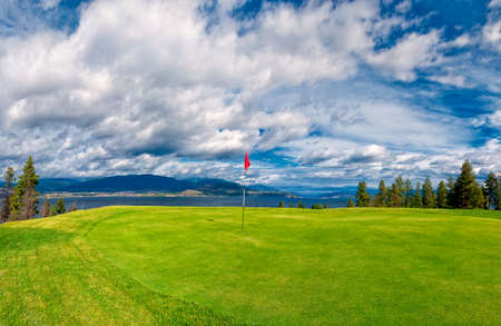 Golf Tee at Kelowna Lakeshore Road Okanagan Valley BC Canadaの写真素材