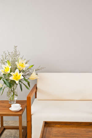 Bright white seater in lounge areaの写真素材