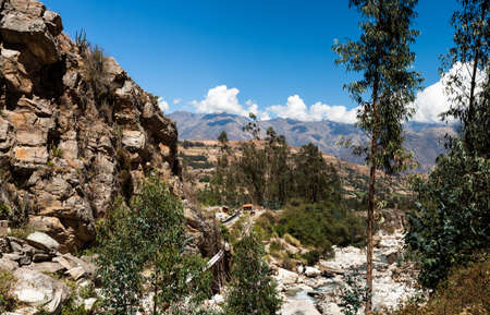 Entrance to Santa Cruz Trek on a sunny dayの写真素材
