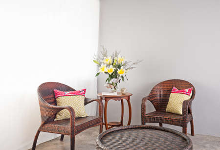Garden furniture with table in lounge areaの写真素材