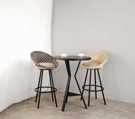 Bistro furniture as interior furniture black and white in colorの写真素材