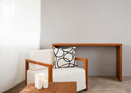 white comfortable sofa seat with interior design itemsの写真素材