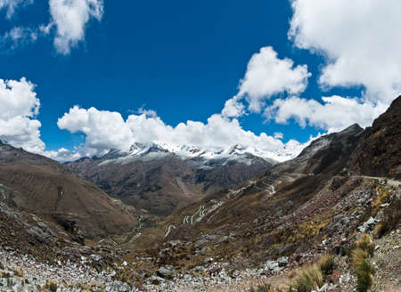 Glacier and mountain roads in Peru, south americaの写真素材