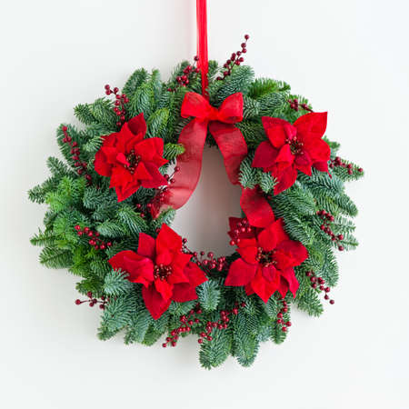 Advent wreath with winter rose as decorationの写真素材