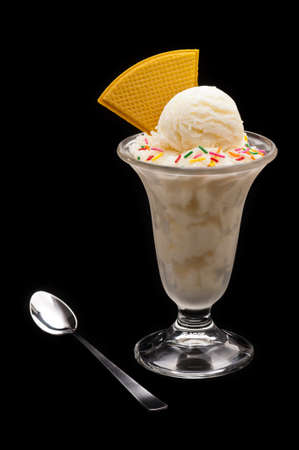 Vanilla Ice cream cup with waferの写真素材