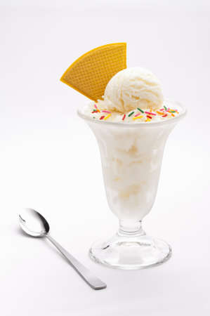 Vanilla Ice cream cup with waferの写真素材