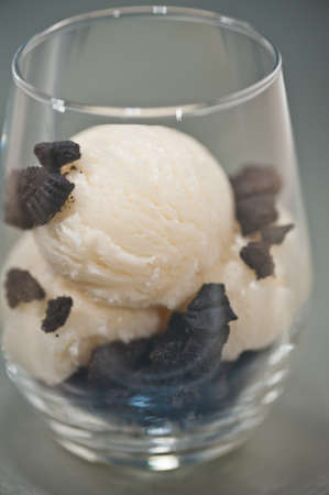 Cookies and Ice cream dessert in a glassの写真素材
