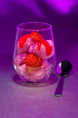 Strawberry and Ice cream dessert in a glassの写真素材