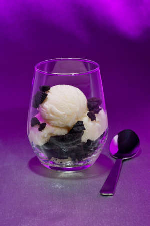 Cookies and Ice cream dessert in a glassの写真素材