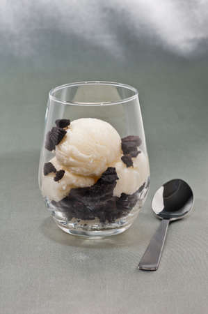 Cookies and Ice cream dessert in a glassの写真素材