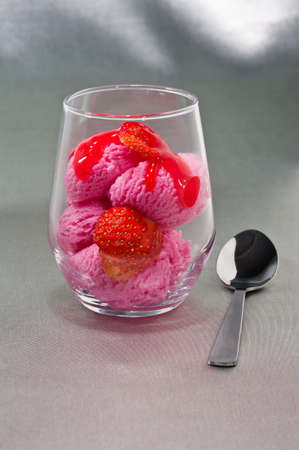 Strawberry and Ice cream dessert in a glassの写真素材