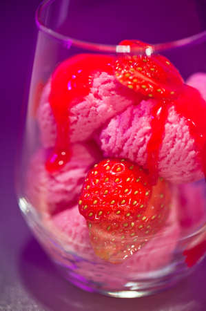 Strawberry and Ice cream dessert in a glassの写真素材