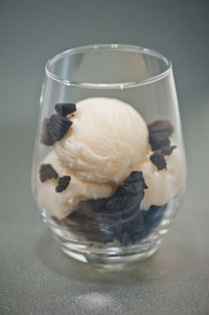 Cookies and Ice cream dessert in a glass の写真素材