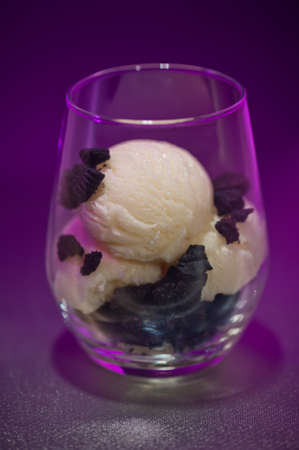 Cookies and Ice cream dessert in a glass の写真素材