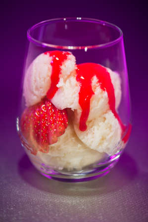 Vanilla ice cream and Strawberries dessert in a glassの写真素材