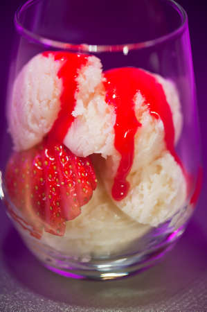 Vanilla ice cream and Strawberries dessert in a glassの写真素材