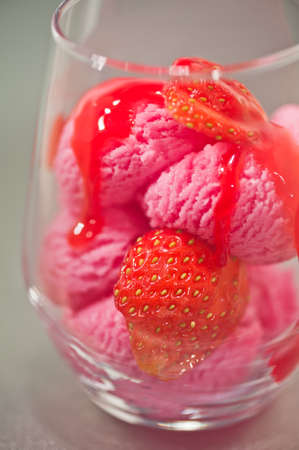 Strawberry Ice cream dessert in a glassの写真素材