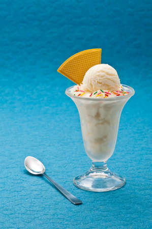 Vanilla ice cream in a tall glassの写真素材