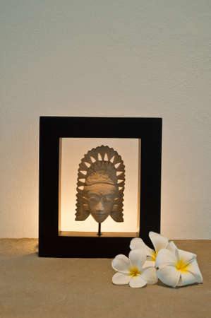 Thai art decorated with Frangipani flower over side boardの写真素材