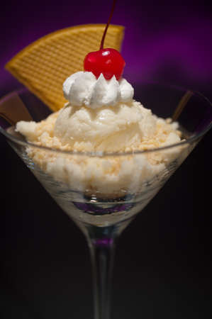 Schwarzwaelder Kirsch ice cream in a Martini glass  with with waffle decorationの写真素材