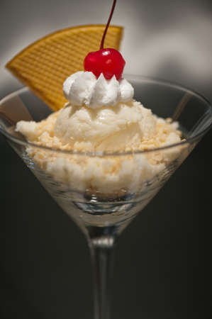 Schwarzwaelder Kirsch ice cream in a Martini glass  with with waffle decorationの写真素材