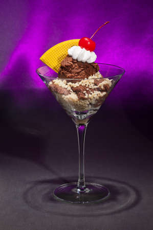 Schwarzwaelder Kirsch ice cream in a Martini glass  with with waffle decorationの写真素材