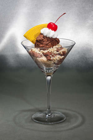 Schwarzwaelder Kirsch ice cream in a Martini glass  with with waffle decorationの写真素材